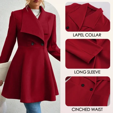 Winter Solid Color Long Sleeve Lapel Button-Up Coat - Image 3