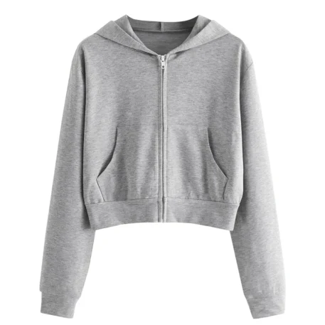 Draw String Zip Up Cropped Hoodie - Image 9