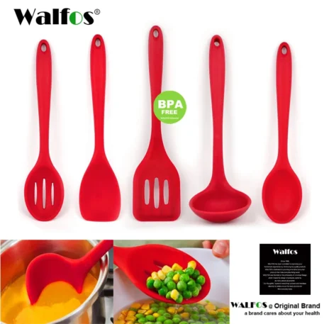 5Pcs Non Stick Silicone Cooking Spoon, Silicone Spatula, Turner, Soup Spoon,