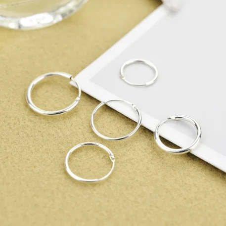 925 Sterling Silver Simple Hoop Earrings - Image 2