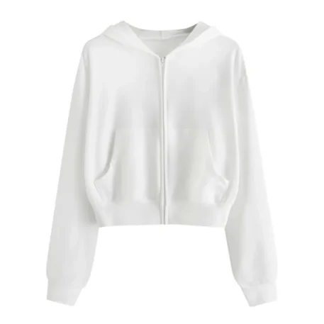 Draw String Zip Up Cropped Hoodie - Image 3