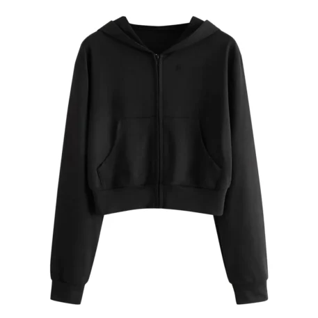 Draw String Zip Up Cropped Hoodie - Image 7