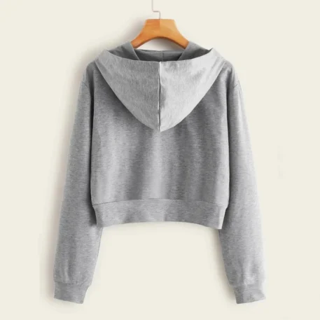 Draw String Zip Up Cropped Hoodie - Image 2