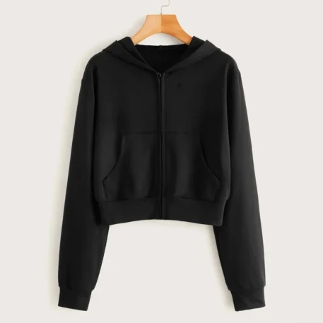 Draw String Zip Up Cropped Hoodie - Image 5