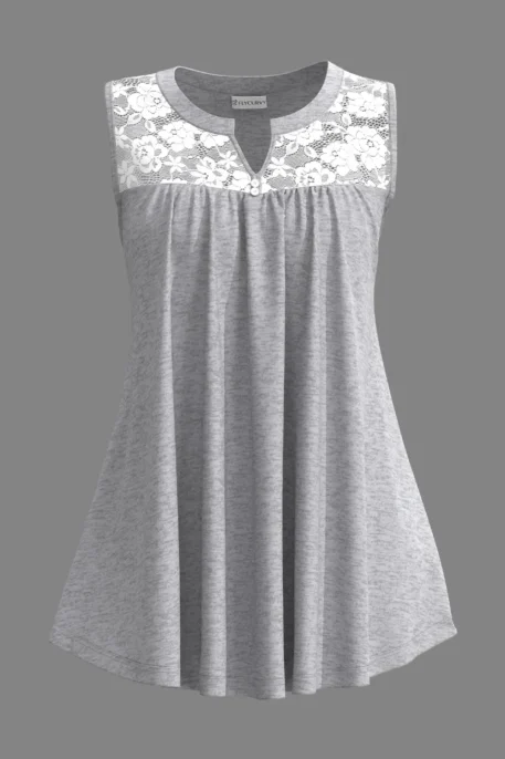 Plus Size Casual Grey Lace Tank Top - Image 4