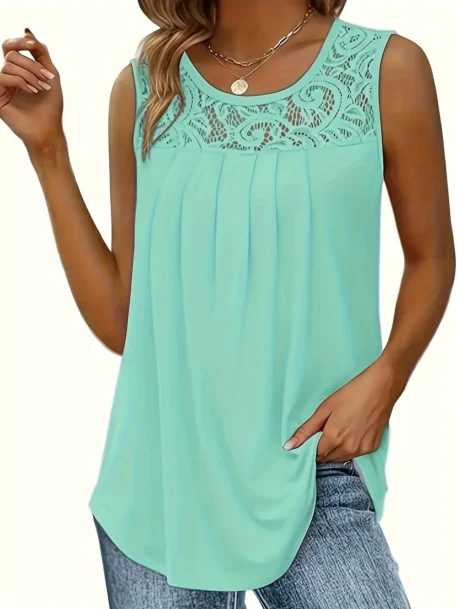 Solid color versatile sleeveless chest pleated top