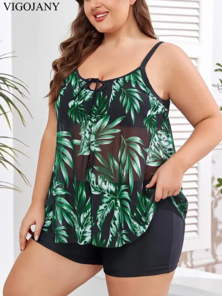 2025 Print Strapped 2 Piece Plus Size Tankini Set