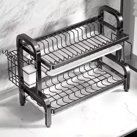 Dish Drying Rack 2-Tier Compact with Drainboard - Rust Proof - Image 3