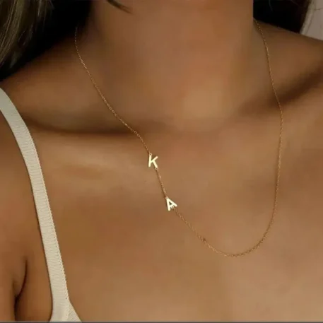 Custom Gold Color Sideways Initial Necklace - Image 6