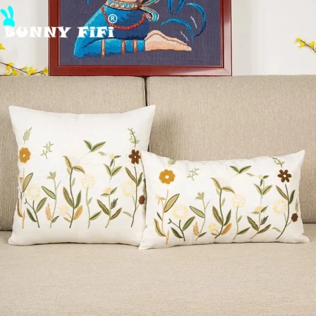 Floral or Bird Cushion Cover 45x45cm  Cotton Embroidery 