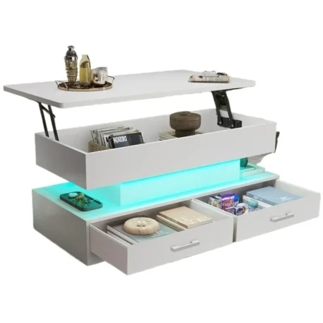 Lift Top Coffee Table with 2 Fabric Drawers & LED Light - Image 6