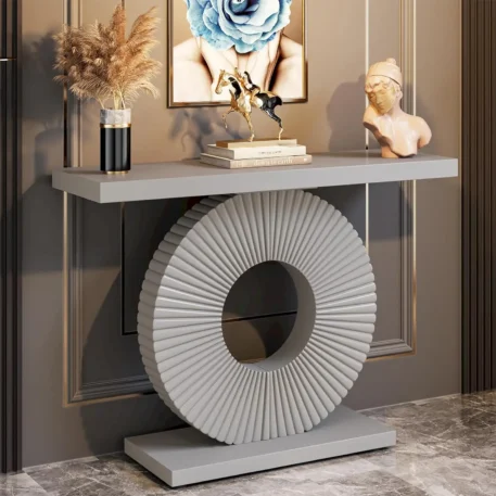 Modern Console Table with Geometric Base, 40 Inch Wood - Image 7