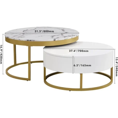 Modern Round Nesting Coffee Table with Drawers - Image 5