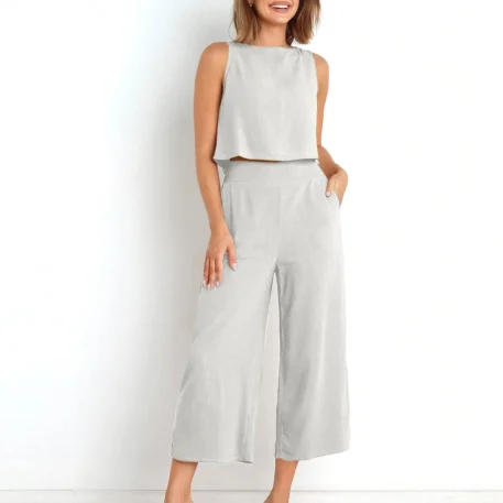 Summer  Cotton Linen Top and Wide Leg Pants - Image 7