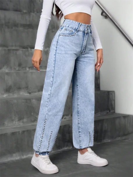 Straight Jeans High Waist Baggy Washed Denim - Image 4