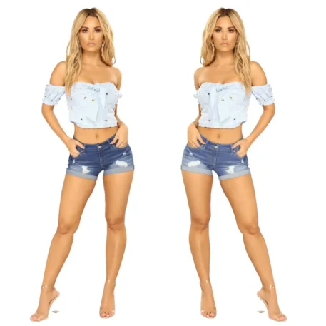 Women's Denim Low Waist Slim Fit Shorts - Image 2