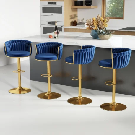 Gold Bar Stool Set of 4, Velvet Swivel - Height Adjustable - Image 10