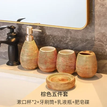 Vintage handmade ceramic five piece bathroom set - Image 9