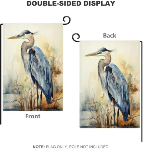 Watercolor Great Blue Heron Garden Flag Double Sided Outside 12x18 Inch - Image 3