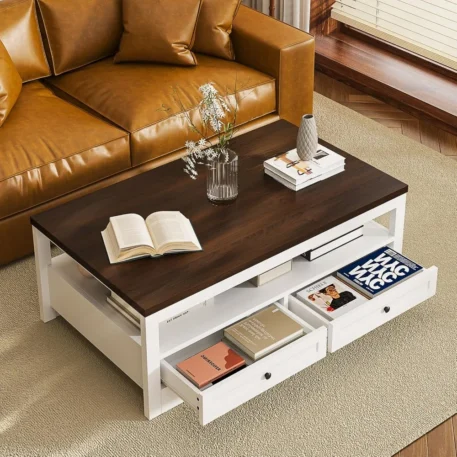 Farmhouse Coffee Table with Storage, 47.6"  with 4 Large Drawers - Image 5