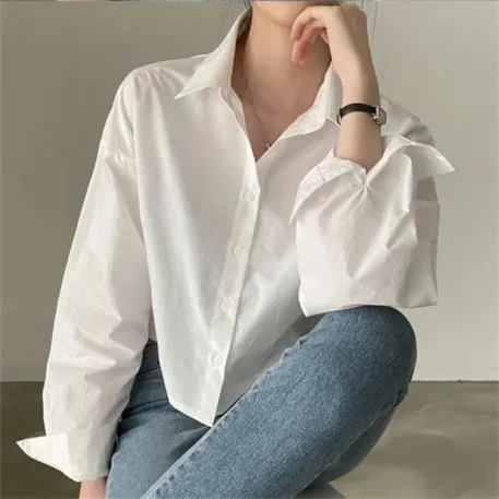 Spring Casual Long Sleeve White Shirt - Image 4