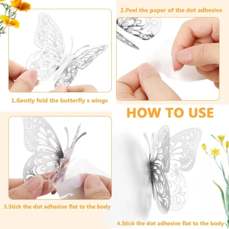 12Pcs 3D Hollow Butterfly Creative Wall Sticker - Image 4