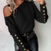 Fashion Lantern Sleeve Button Splicing - Image 3