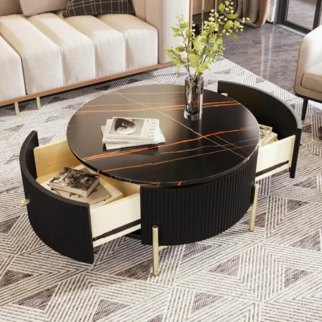 Modern Round Nesting Coffee Table with Drawers - Image 7