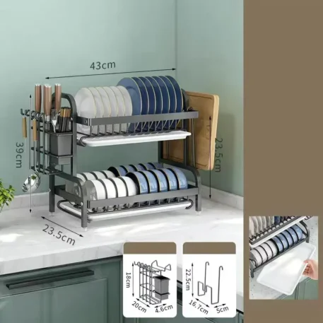 Dish Drying Rack 2-Tier Compact with Drainboard - Rust Proof - Image 7