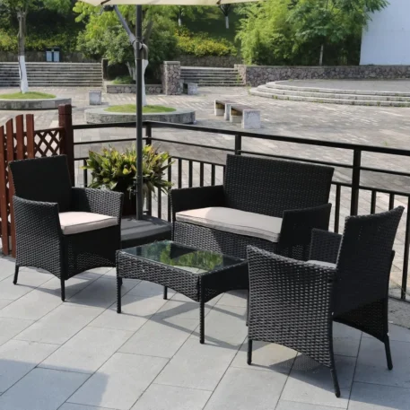 4-Piece Outdoor Wicker Patio Conversation Furniture Set - W/Coffee Table, Seat Cushions