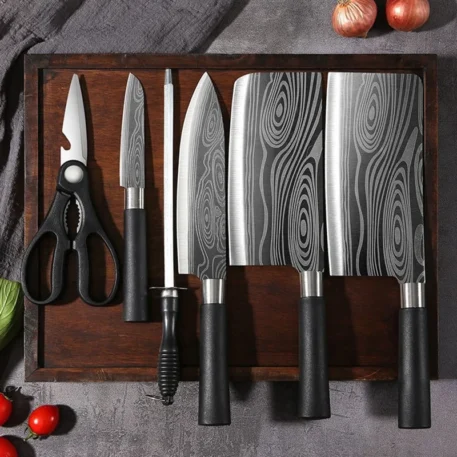 Laser Damascus Pattern Utility Kitchen Knife Set