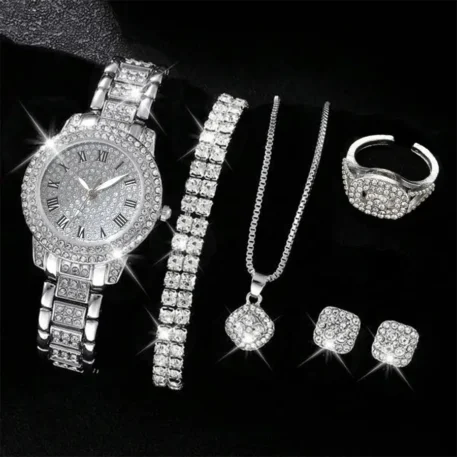 6PCS Women Watch Luxury Crystal Wristwatch