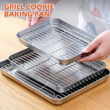 Stainless Steel Baking Pan Tray with Wire Rack - Image 5