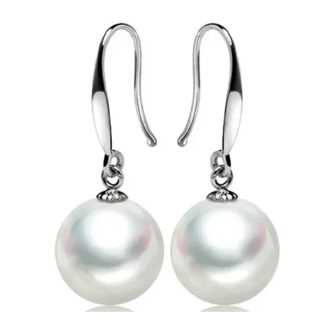 New fashion 925 Sterling Silver custom 10mm Pearl Drop Earrings - Image 3