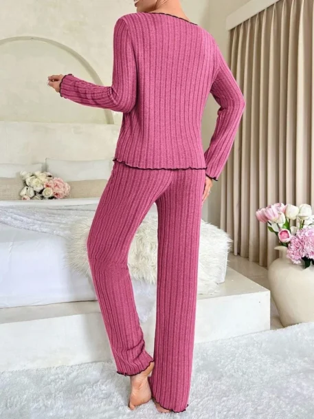 Ladies Sleepwear Ribbed Pajamas Set - Image 2