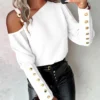 Fashion Lantern Sleeve Button Splicing - Image 2