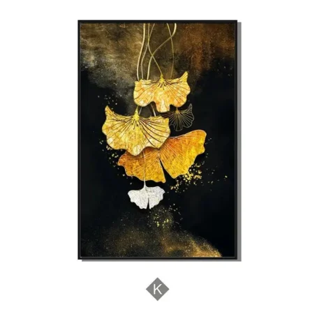 Luxury Abstract Black and Gold Foil Leaves Canvas Art  - NO FRAME - Image 17