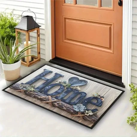 Chic Blue Floral Home  Welcome Mat Non-Slip - Image 3