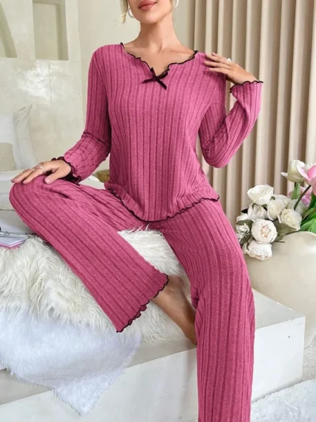 Ladies Sleepwear Ribbed Pajamas Set