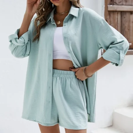 Summer Cotton Linen  High Waist Shirt and Shorts - Image 4