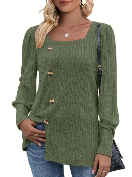 Solid Rib Knit Sweater - Image 2