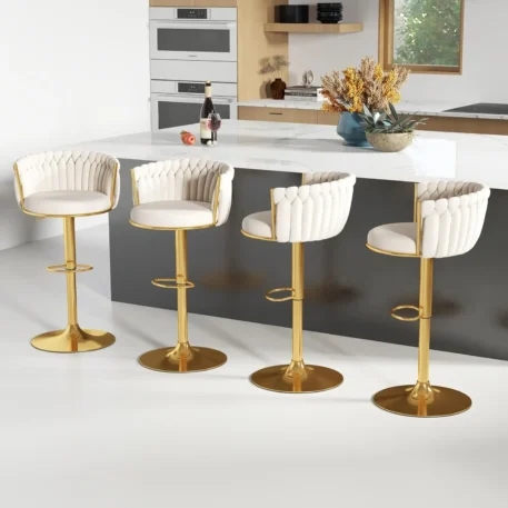 Gold Bar Stool Set of 4, Velvet Swivel - Height Adjustable - Image 13