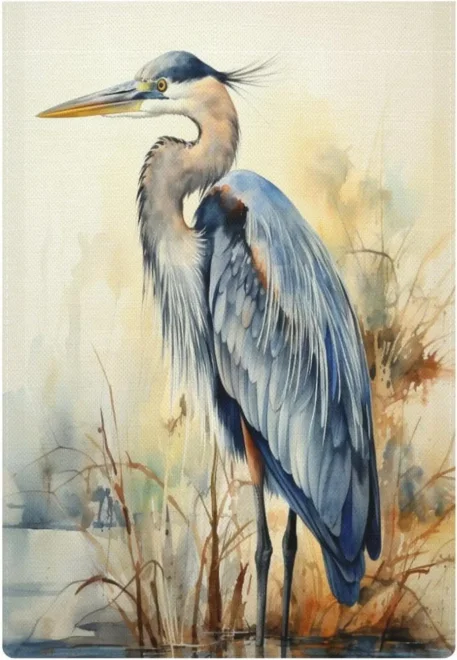 Watercolor Great Blue Heron Garden Flag Double Sided Outside 12x18 Inch