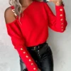 Fashion Lantern Sleeve Button Splicing