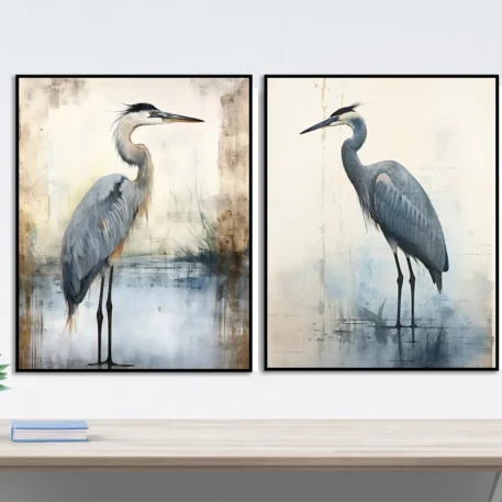 Blue Heron Watercolor Canvas Painting Wall Prints  No Frame