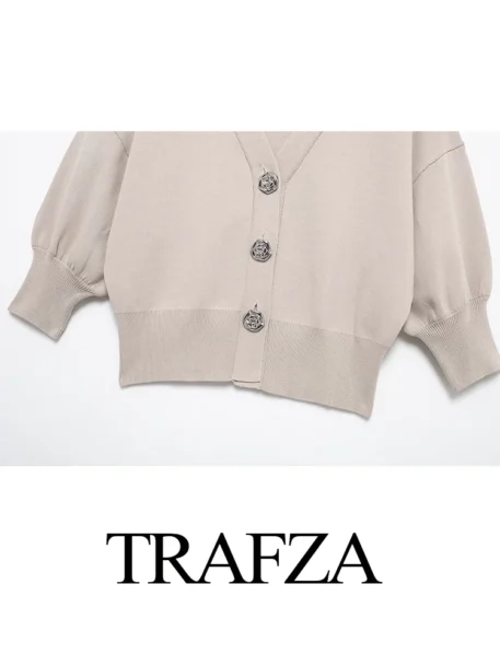 TRAFZA Solid  Breasted Cardigan Top - Image 6