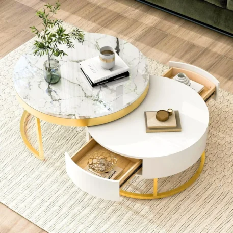 Modern Round Nesting Coffee Table with Drawers