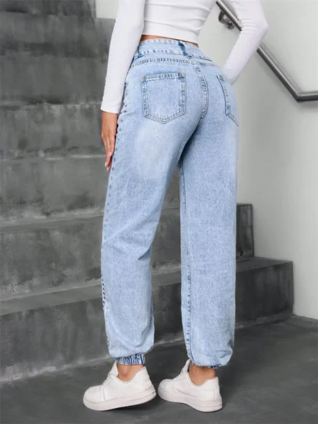 Straight Jeans High Waist Baggy Washed Denim - Image 2