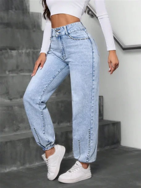 Straight Jeans High Waist Baggy Washed Denim - Image 3