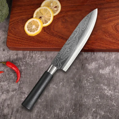 Laser Damascus Pattern Utility Kitchen Knife Set - Image 5